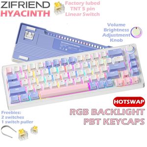 Keyboards 68 Keys Mechanical Keyboard Swap PBT Keycaps RGB Backlit Wired 2 4Ghz Wireless Bluetooth 60 mini keyboards Lemon Switch 231117