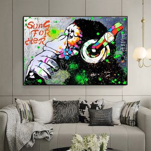 Graffiti Canvas Art Posters and Print Banksy DJ Monkey Canvas Paintings on The Wall for Living Room Home Decoration Pictures