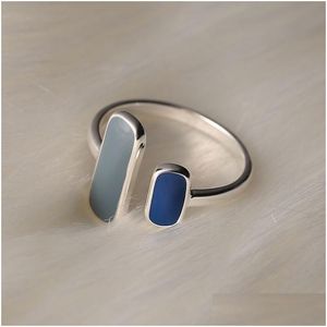 Bandringar Sterling Sier Blue Stone Rings for Women Simple Trendy Retro Anillos Party Gifts Tillbehör Drop Leverans smycken Dhgarden Otrvh