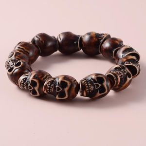 Bangle Brown Resin Skeleton Skull Heads Elastic Wristband Bracelet Fit Unesix Fashion Jewellery Beads Designer JewelryBangle