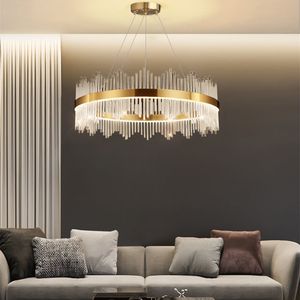 Nordic Modern Led Pendant Lighs Living Room Bedroom Ceiling Chandelier Home Decoration Ring Luxury Crystal Strip Luster Lamps