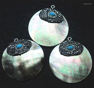 Collane con ciondolo 2 pendenti con labbra di conchiglia nera con strass blu turchese per le donne che realizzano accessori misura 40 mm forma rotonda Desi
