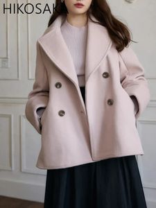 Women's Wool Blends Vintage Houndstooth Coat Japan Style Chic Elegant Double Breasted Jacket 2023 Autumn Winter Overcoats 231118