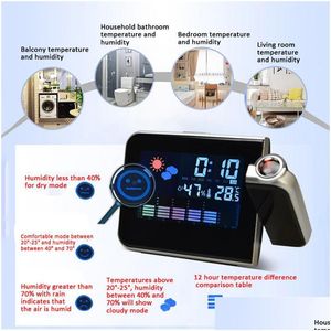 Orologi da Terra Led Proiezione Digitale Sveglia Temperatura Termometro Orario da Tavolo Data Display Proiettore Calendario Caricatore Usb Da Tavolo Dharp