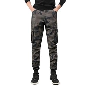 Men's Pants Idopy Mens Faux Leather Cargo Pants Military Style Multi Pockets Camouflage Army Tactical PU Ankle Cuffed Soft Leather Trousers 231117