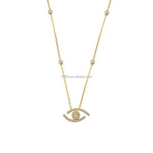 Fine Jewelry 14K Solid Diamond Newest Fashion Design Eye Shape Real Gold Pendant Necklace