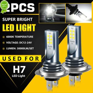 New 2pcs 12V 24V H7 LED Headlight Car Super Bright High Low Beam Fog Bulbs 30000LM 6000K White IP67 Auto Lighting