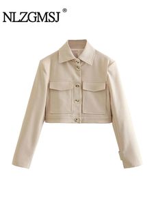 Women's Suits Blazers Nlzgmsj TRAF Spring Women Blazer Patch Pockets Long Sleeve Single Breasted Crop Top Office Short Suit Coat Female Jacket 230418