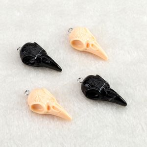 24pcs 34mm*17mmクロウスカルチャームグリッターレイヴンヘッドスケルトンフラットバックペンダント用カボコンイヤリングネックレスdiyファッションジュエリーチャームジュエリー