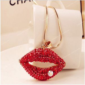 2020 trendy Hot-Sexy Red Lips Necklace Ladies Rhinestone Jewelry Necklace Sexy Style Gold Color Chain Necklacs For Party Gifts Fashion JewelryNecklace sexy