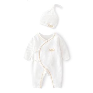 Rompers Lawadka 0-6m Spring Baby Girls Boys Romper Hat Cotton White Clothes For Girls Fashion Spädbarn Jumpsuit födda barn 0 till 3 m 230418