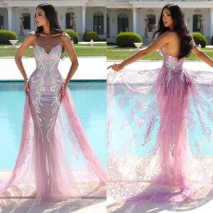 Sexy Strapless Sequined Mermaid Evening Dresses Simple Lace Prom Sleeveless Dress Floor Length Crystal Formal Party Gowns