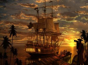 Kunst-Wand-Dekor-Kunstwerk, Fantasy-Pirat, Piratenschiff, Boa, Ölgemälde, Bild, HD-Druck auf Leinwand, für klassisches Wohnzimmer, Heimdekoration9916379