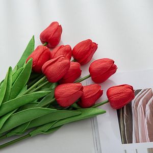 Flores decorativas 10 PCs PU PLÁSTICO RED RED TULIP PARA TABELA PLÁSTICA DE TABELA DE CASA