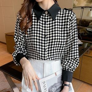 Women's Blouses Chikichi Classic Black And White Plaid Shirt Women 2023 Spring Stitching Casual Street Long-sleeved Chiffon Ladies Top