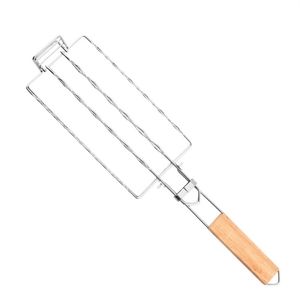 BBQ Tools Accessories Corn Barbecue Rack Sausage Net Clip 304 Stainless Steel Basket Detachable Folding Portable Grilling Mesh Tool LT648