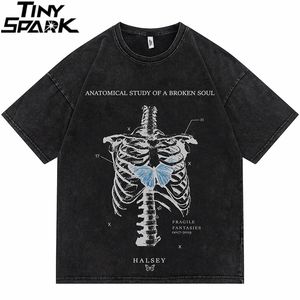 Camisetas masculinas camisetas de hip hop masculino masculino de streetwear skeleton de borboleta camisetas harajuku algodão casual verão camiseta de manga curta 230418