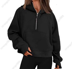 lululemens-43 Autumn Winter Yoga Suit Scuba Hoodie Half Zip Womens Sports Sweater Loose Gym Jacket Fitness Short Plush Coat SweatshirtIO99