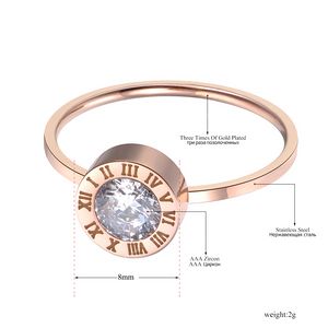Stainless Steel Jewelry Round AAA Zircon Roman Numerals Basic Models Anillos Mujer Rose Gold Color Rings Anneau JR18139 Fashion JewelryRings