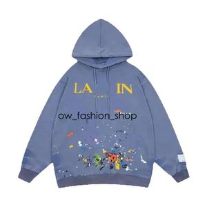 2023 Lanvin Hoodie Masculino Moletons Designer Clássico Moda Maré Solto e Versátil Splash-Ink Graffiti Impresso714 647 800