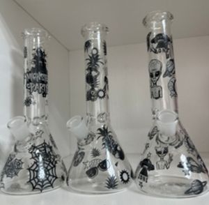Thick Glass Beaker Bongs Water Pipe Skulls Print Smoking Accessories Dab Rig Scary Faces Hookahs