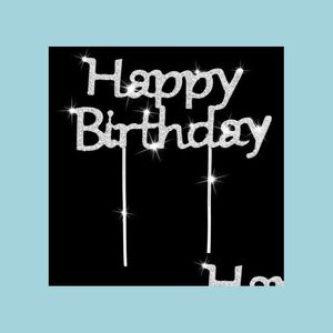 Party Favor Glänzender Strass Happy Birthday Cake Topper Plug Letters Design Kristall Pick Stick Dekoration für Drop Delivery Home Gar Dhlcf