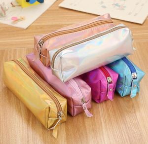 Holographic Laser Pencil Bag Colorful Pu Leather Pen Case Kawaii Cute Student Supplies Lovely Coin purse Waterproof School makeup Case Stationery Box