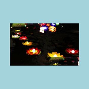 Party Decoration Waterproof Silk Lotus Candle Lamp Pray Wishing Floating Water Lanterns For Birthday Valentines Day Decorati Dhk7N