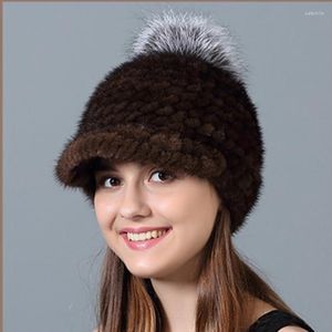 Beralar CX-C-24 Şapka Kürk Pompom Kış Kış Sıcak Kadın Moda Örme Mink Cap