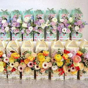 Gift Wrap 5pcs Portable Flower BasketBox Rectangle Window Bouquet Suitcase Wrapping Paper Boxes Floral Arrangement Holiday Packageing