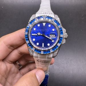 MECHERAT MECHONIC MECHONICAL DIAL Blue Dial Dual Color Square Diamond Buzel Moda e Men Watch Life Life Waterproof Sportswatch Watch