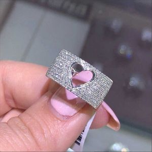 Band Rings Cute Heart Big Band Ring with Bling Zircon Stone for Women Wedding Engagement Fashion Jewelry AA230417