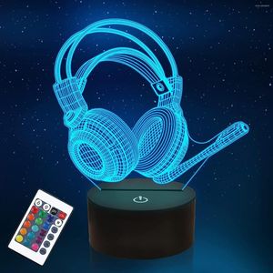 Veilleuses Casque 3D Lumière Creative Casque 16 Couleur Changeante Illusion LED Lampe Salle De Jeu Décor Écouteur Anniversaire Cadeaux De Noël