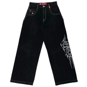 Jnco kot y2k erkek hip hop zar grafik işlemeli bol kot retro mavi pantolon harajuku gotik yüksek bel geniş pantolon e5