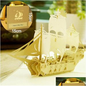 Gratulationskort Vintage Sailing Boat Laser Cut Kirigami Origami 3D Pop Up For Birthday Present Presents Folded ZA5141 Drop Delivery Home DH7VC