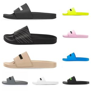 Män kvinnor designer sommar tofflor sandaler svart fluo grön vit cool grå beige blå rosa gul män gummi sko