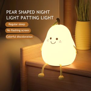 Lamps Shades Cute Freckle Pear Fruit Night Light Gift Dimming Touch Silicone Table Lamp Bedroom Bedside Decoration Couple Gift Baby Light 230418