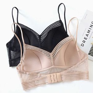 BRAS 1/2st Sexig rygglös stropplös behå Push Up Bras Women Ultra Thin Spets Bralette Dots Mesh Lingerie Low Back Sleep Underwear S-3XL P230417