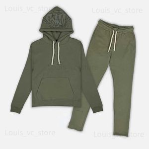 Men's Tracksuits de cor sólida masculino feminino Autumn sportswear + calça conjuntos de duas peças da moda de rua casual com capuz de bordado de bordado de calça t231118