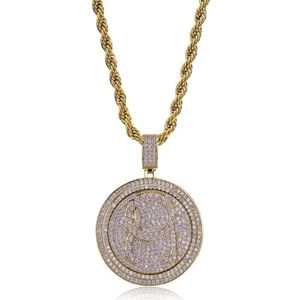 Hänghalsband roterbar skivrappare QC halsband 18k guldpläterad lab diamant isad ut kedja bling mode hip hop juvelrypendant