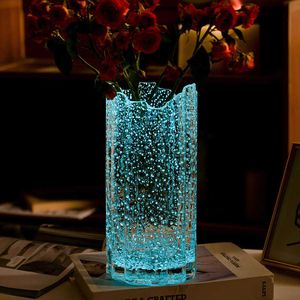 Vasen Kreative leuchtende Glasvase für Wohnzimmerdekoration Pflanze Bürogläser Blumen Heimdekoration moderne Kunstgeschenke Y23