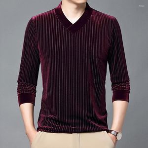 Men's T Shirts Luxury Burgundy Velvet Pullover Mens Claret Red Velour Striped British Style Jumper For Men V Neck Large Size Top Blue