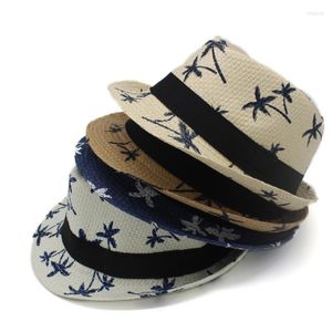 Berety drukują czapki jazzowe czapki dla mężczyzn kobiety dzieci moda fedora słoma pasa campaniform dla dziewcząt plaż sunhat