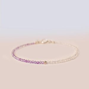 Strand Natural Lavender Amethyst Women's Armband för kvinnlig extremt fin 2mm 14K Guldpläterade armband gåva smycken