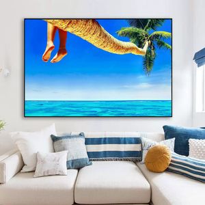 Canvas modernas pintando as Maldivas Palm Tree Summer Summer Beach Wall Art Impressão de lona impressa para sala de estar