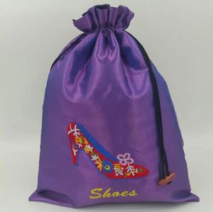 50 stücke Big Stickerei High Heels Schuhbeutel Taschen für Reise Schuh Aufbewahrungstasche Tragbare Chinesische Seide Kordelzug Frauen-Schuh Staubbeutel mit gefüttert