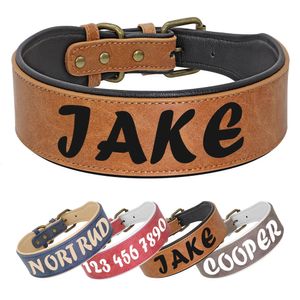 Dog Collars LeashesパーソナライズされたレザーカラーネックレスワイドパッドペットID無料プリント231117