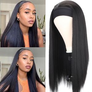 Synthetic Wigs Straight Headband BlackBrownMix Color Heat Resistant Hair Womens Full Machine Made For Women 230417