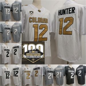 12 Travis Hunter Colorado Buffaloes Football Jersey 스티치 2023 최신 스타일 2 Shedeur Sanders Colorado 100 주년 기념 패치 유니폼 남성 S-3XL