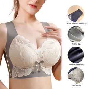 Bras Seamless Bras Large Size Lace Wireless Women Vest Female bh Backless Tops Push Up Unwired Bra Without Bones Plus Size Underwear P230417